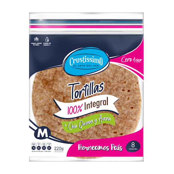 CRUSTISSIMO TORTILLA INTEGRAL CHIA QUINOA 8und 220g - 1